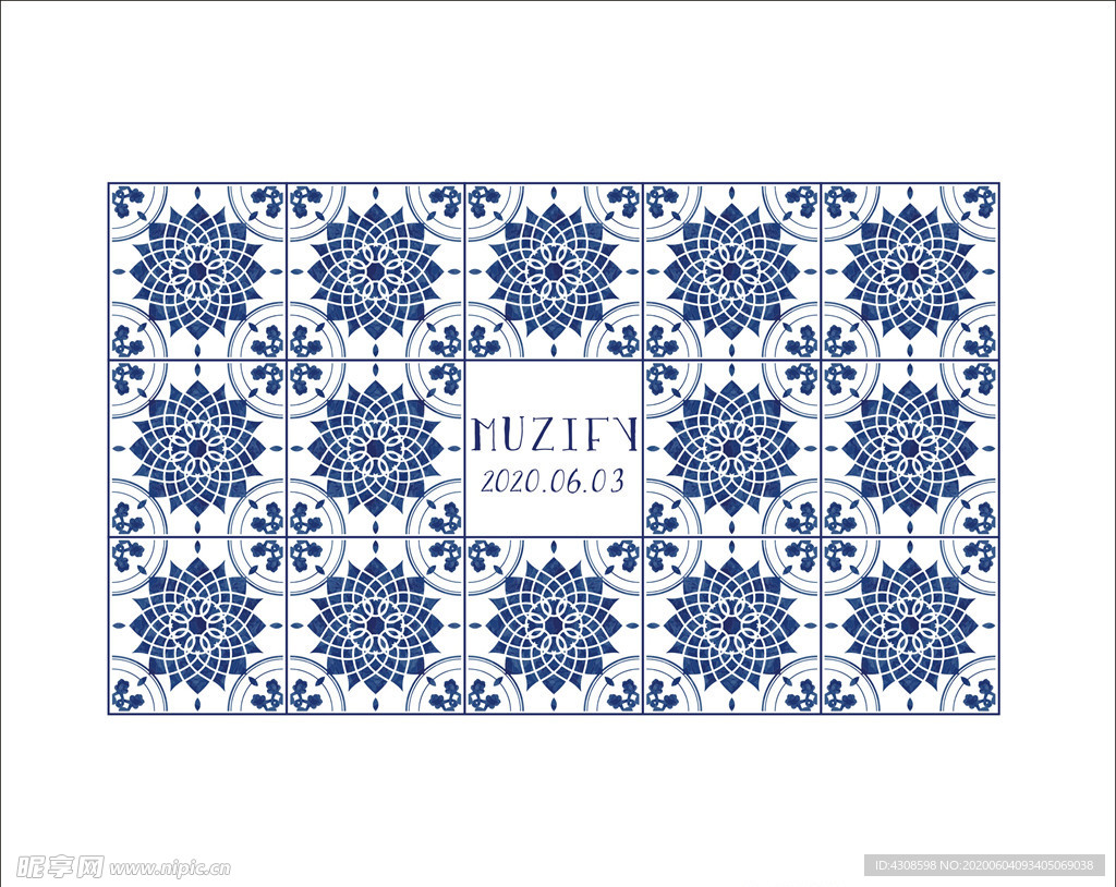 蓝色花纹瓷砖图案