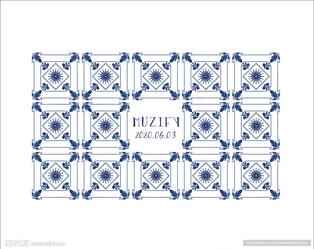 蓝色花卉瓷砖图案