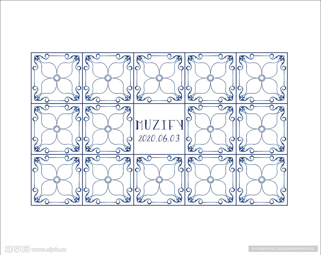 蓝色花卉瓷砖图案