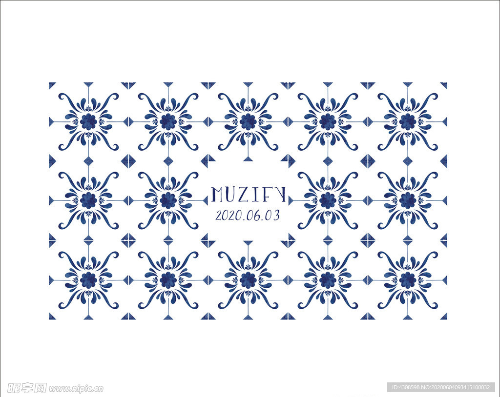青花色瓷砖图案