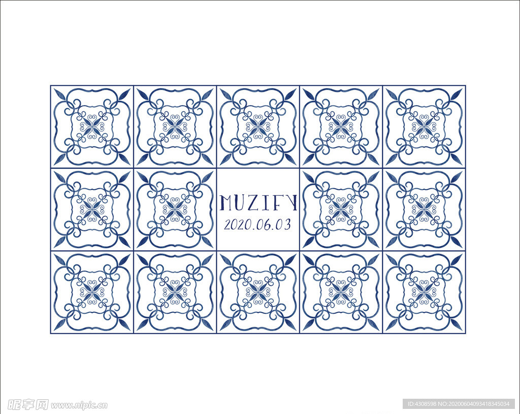 蓝色花卉瓷砖图案