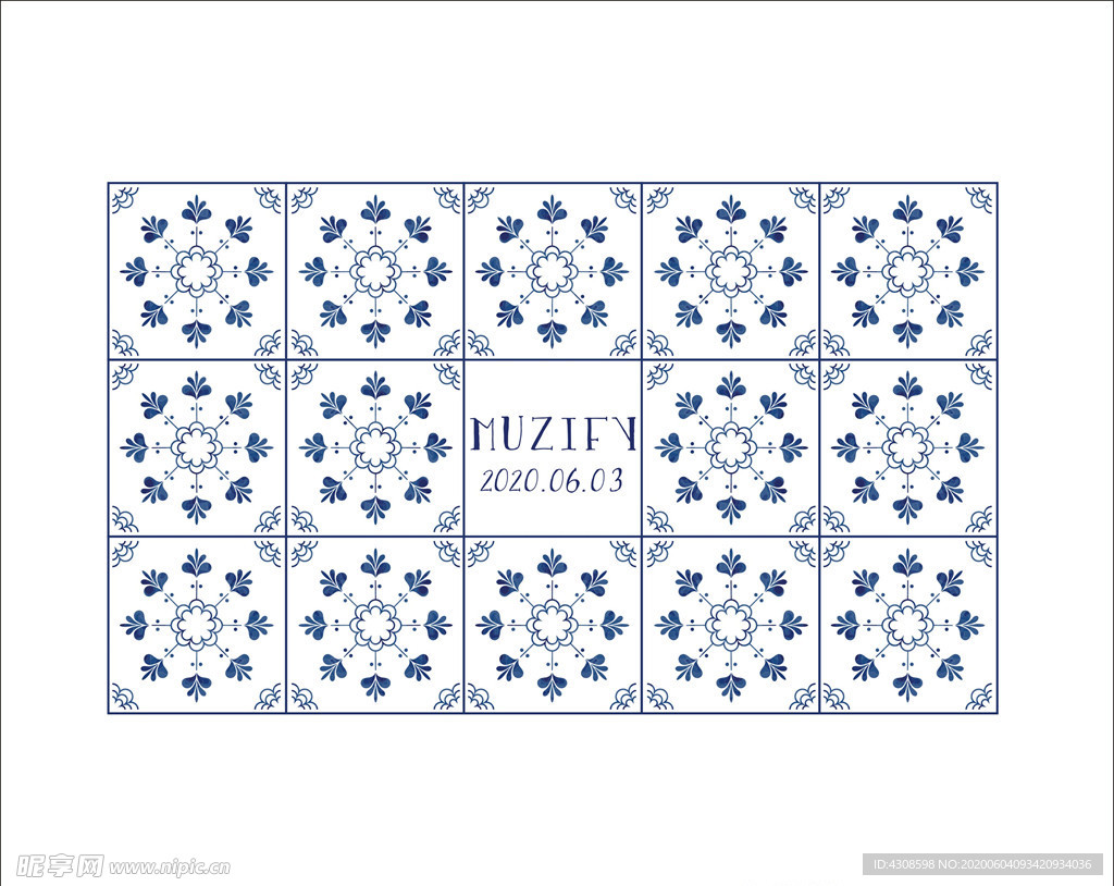 蓝色花卉瓷砖图案