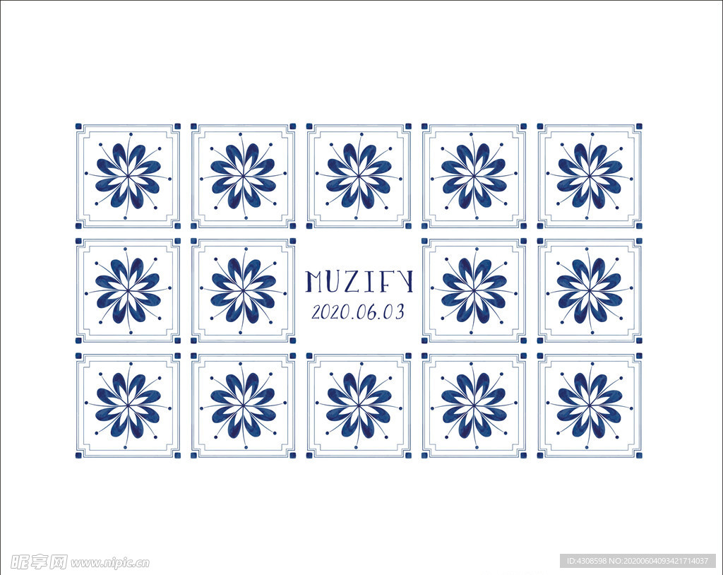 青花色瓷砖图案