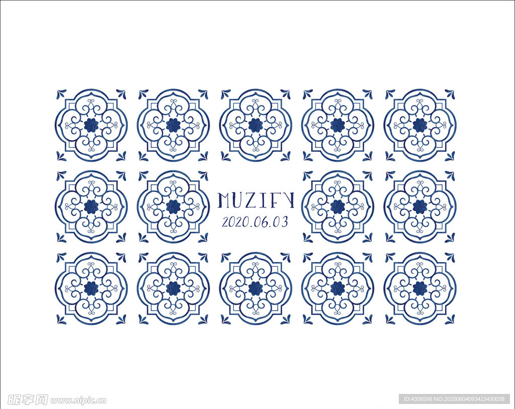 蓝色底纹瓷砖图案