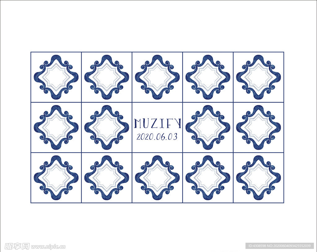 蓝色花纹瓷砖图案