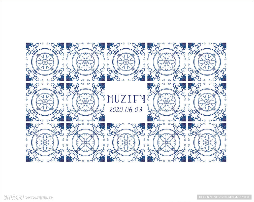 青花色瓷砖图案