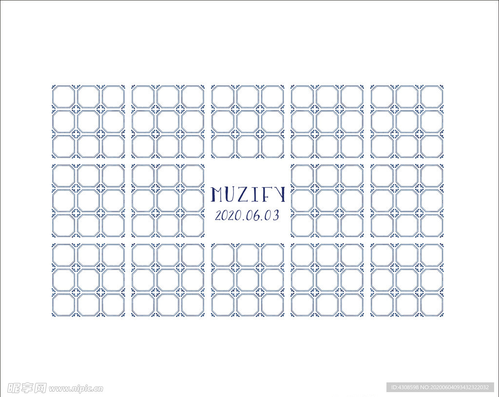 蓝色块面瓷砖图案