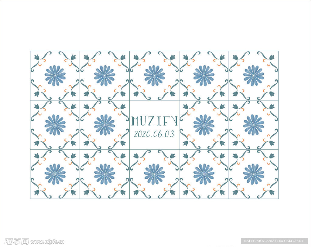 浅兰花卉瓷砖图案