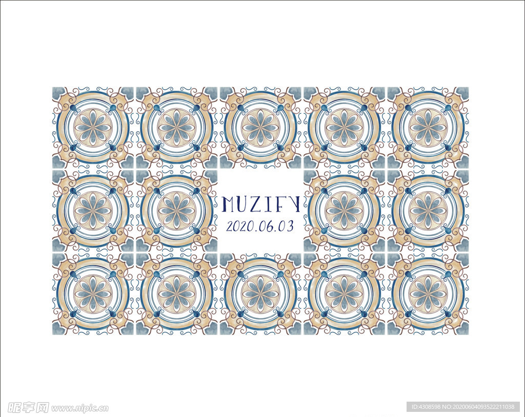 圆形花卉瓷砖图案