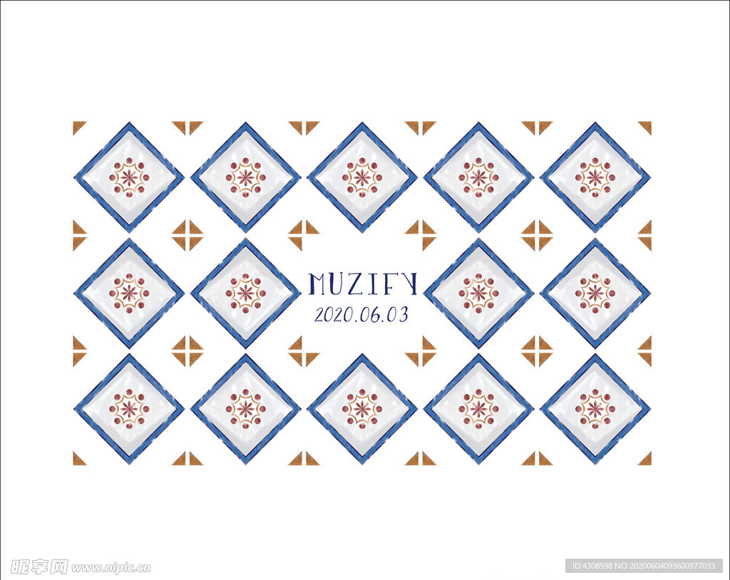 复古蓝瓷砖图案