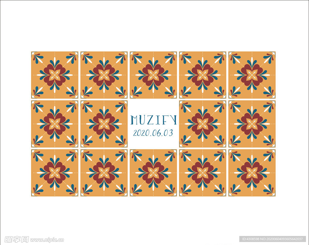 橘黄复古瓷砖图案