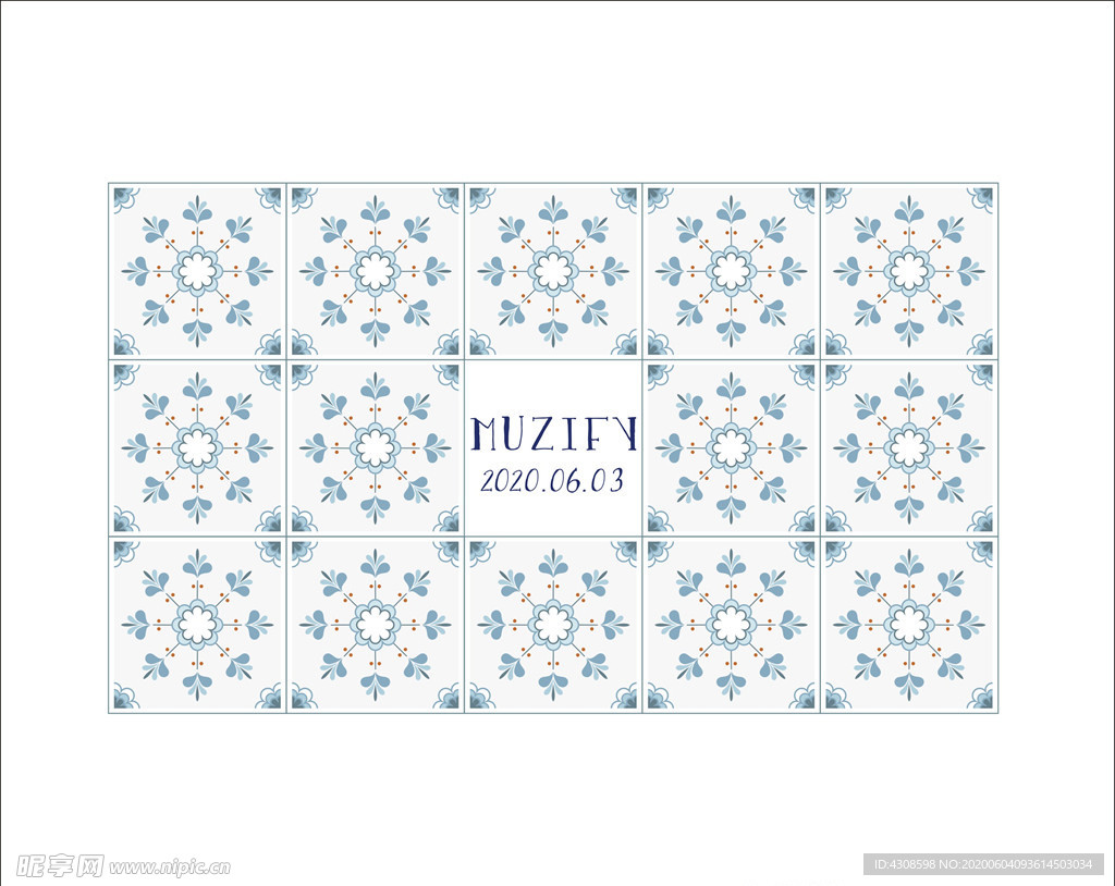 浅蓝花卉瓷砖图案