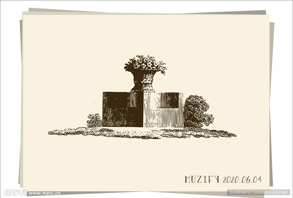 欧式庭院 花坛 素描画