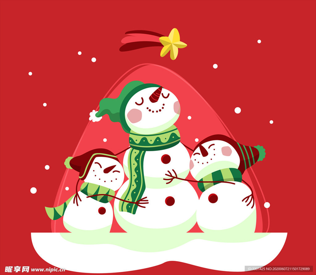 卡通雪中的雪人