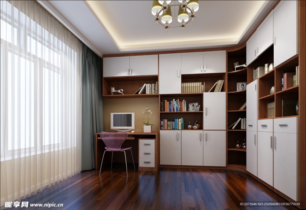 新中式书房效果图