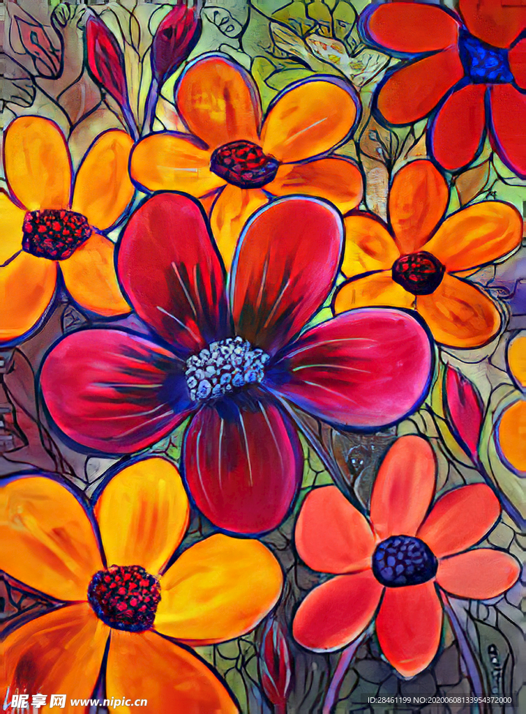 手绘花 油画花 花朵 复古花