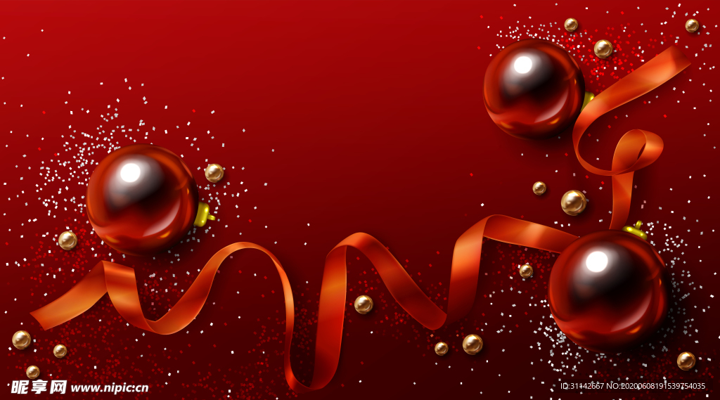 圣诞背景 球 丝带