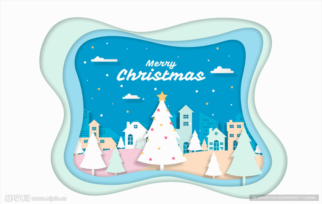 圣诞树和小城剪贴画
