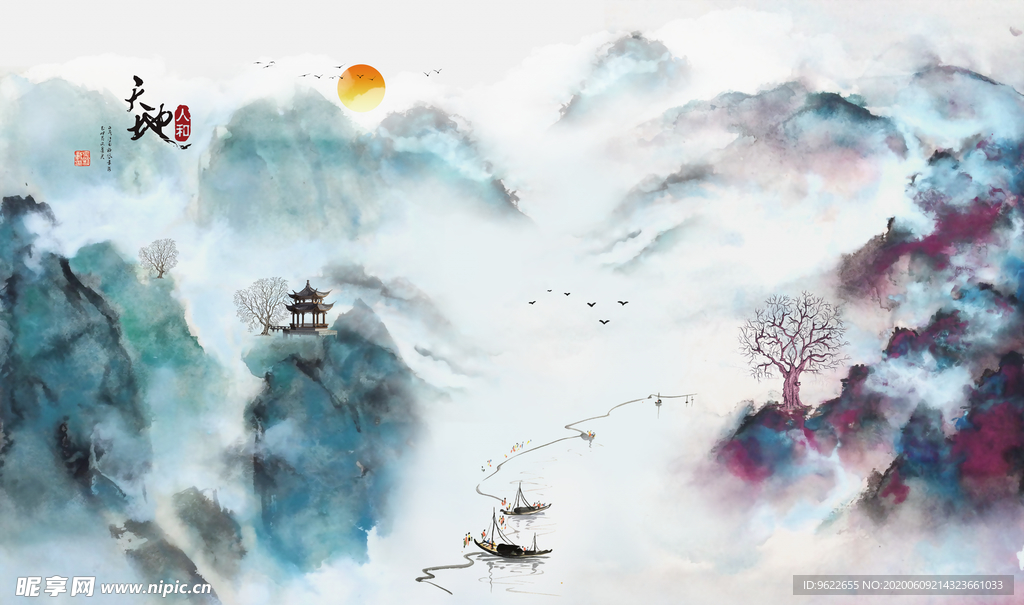 新中式水墨山水背景