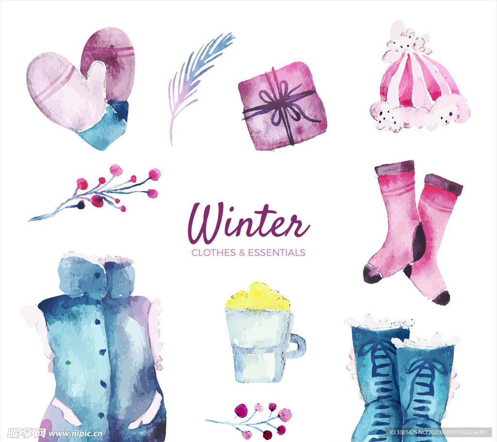 水彩冬季元素矢量