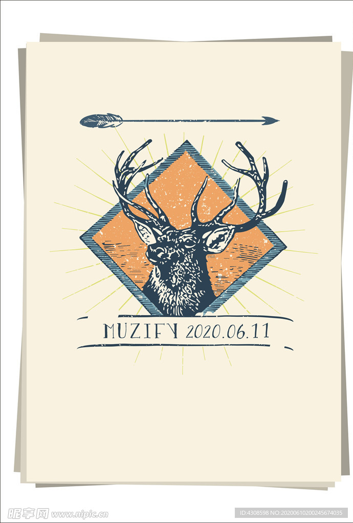 麋鹿复古图标设计