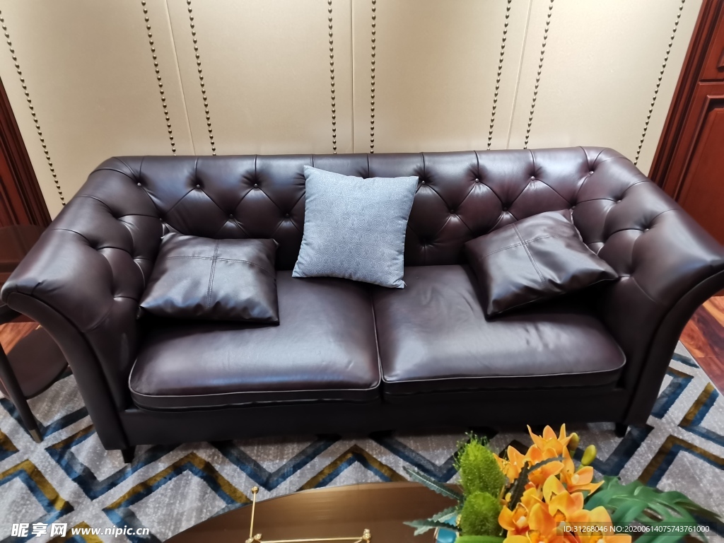 美式皮沙发 红棕色沙发 欧式造