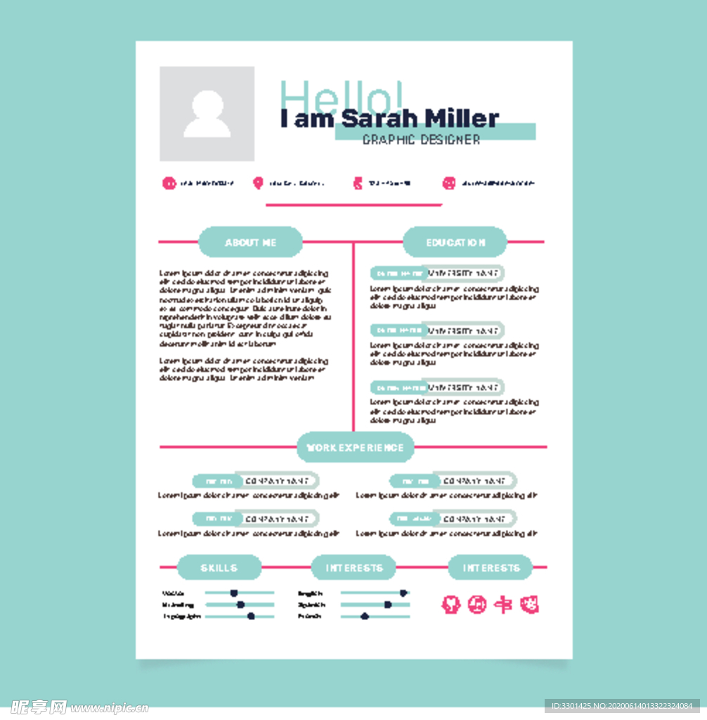 英文单页求职简历