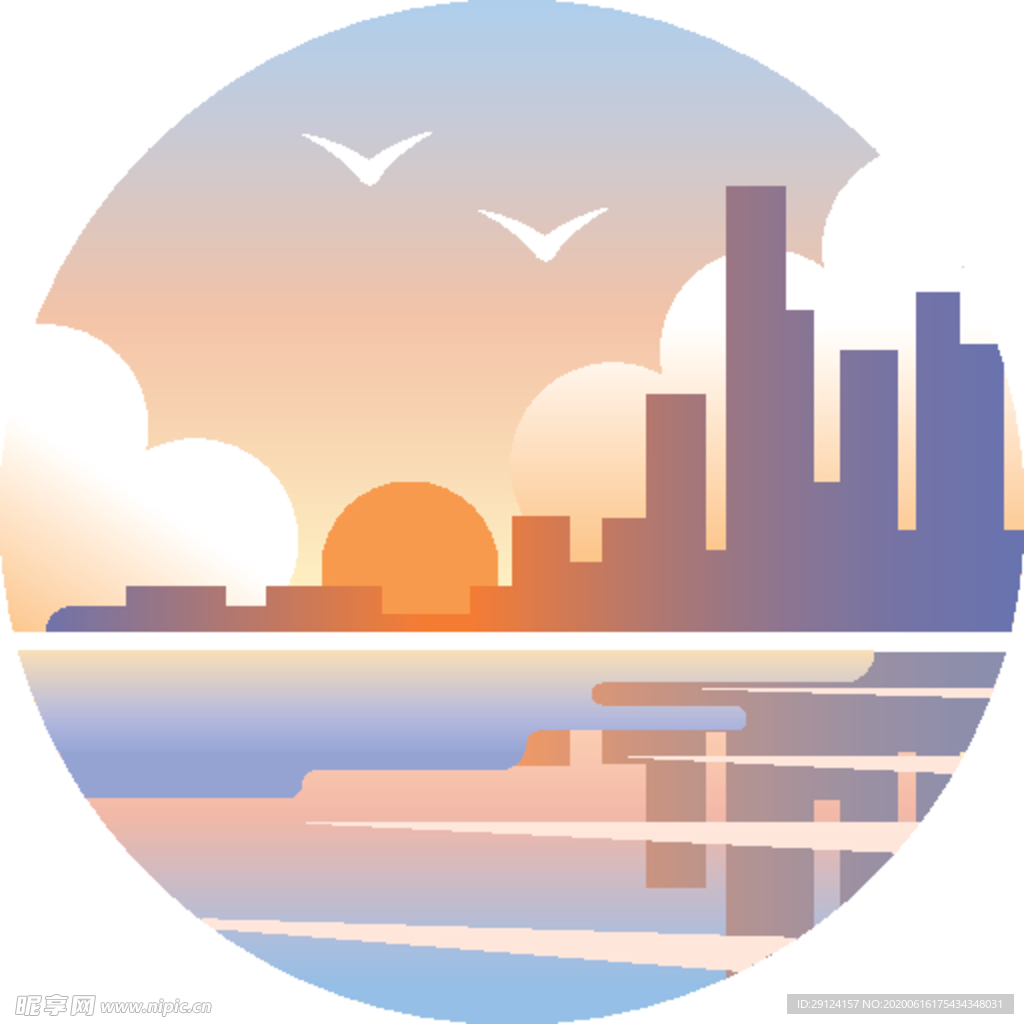 卡通城市落日
