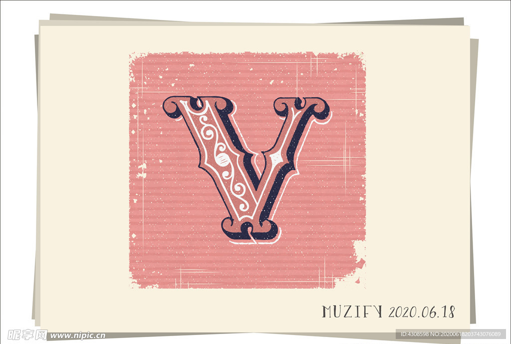 V 复古字母设计