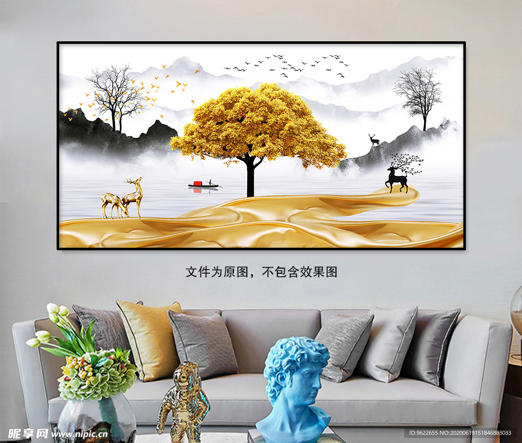 新中式水墨麋鹿装饰画