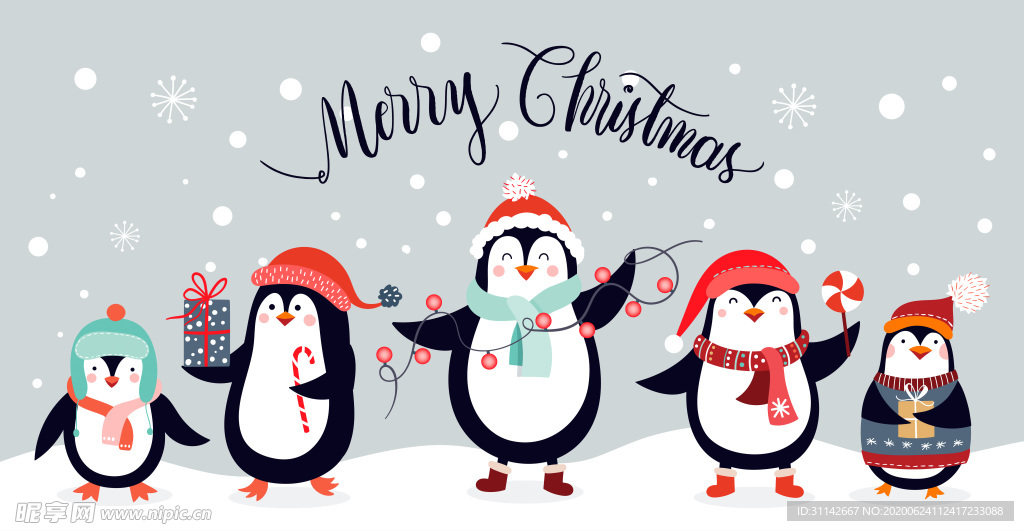 圣诞快乐 企鹅 卡通