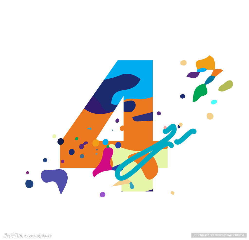 艺术彩色设计字母数字4