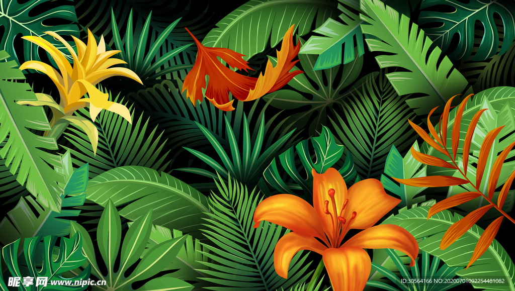 植物绿色清新卡通插画背景素材