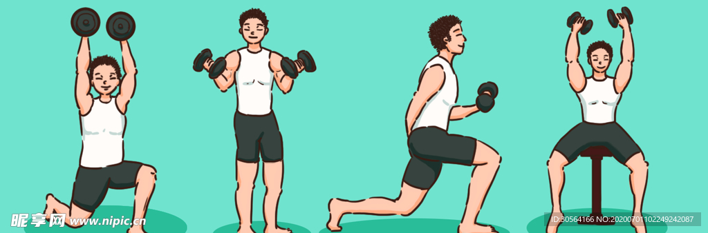 运动锻炼清新卡通插画背景素材