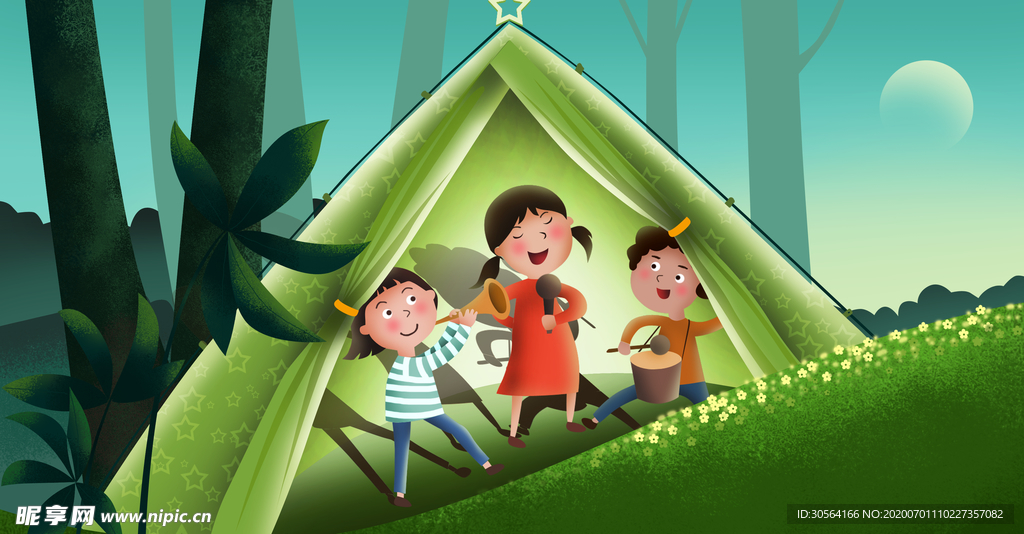 露营野外人物插画背景素材