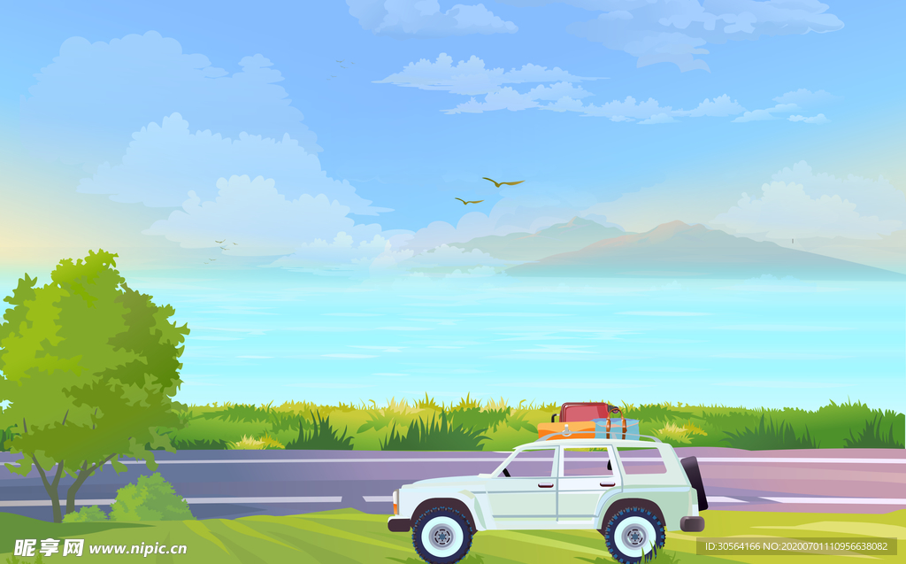 旅游郊游清新插画背景素材