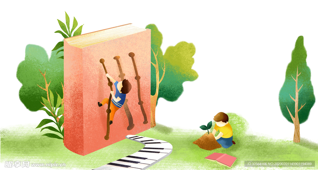 书本攀登梦想插画卡通背景素材