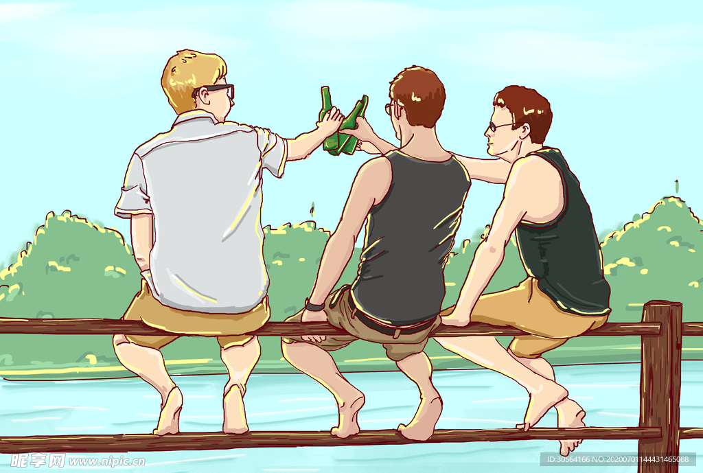 聚会毕业哥们插画卡通背景素材