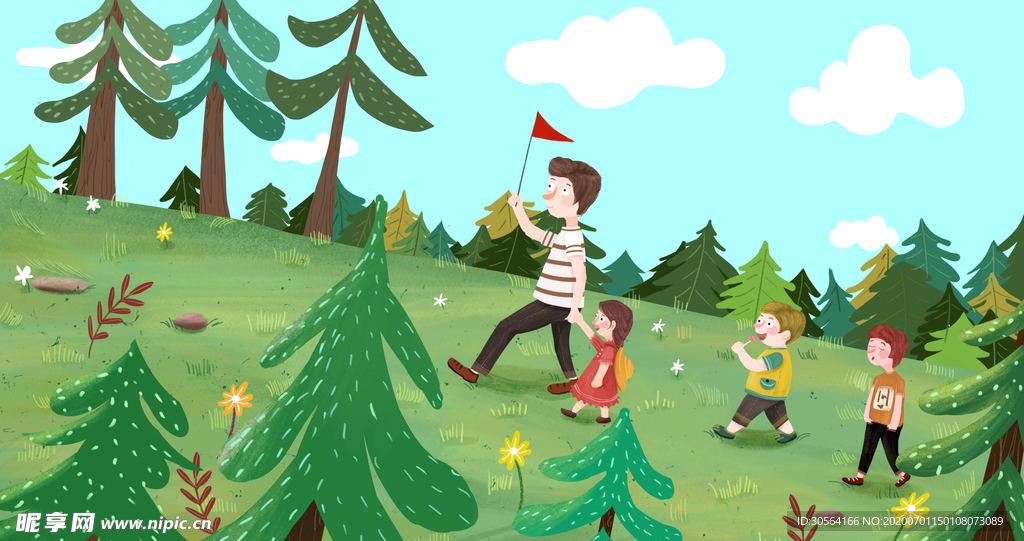 郊游春游郊外插画卡通背景素材