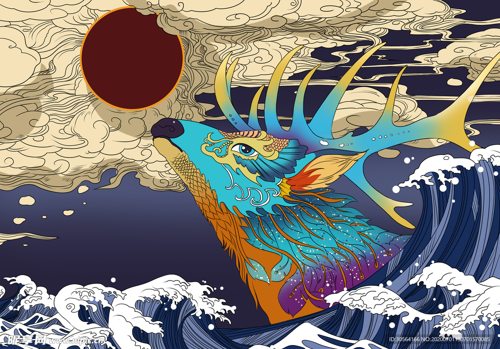 浮世绘传统插画卡通背景素材