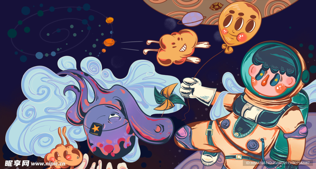 宇宙冒险插画卡通背景素材