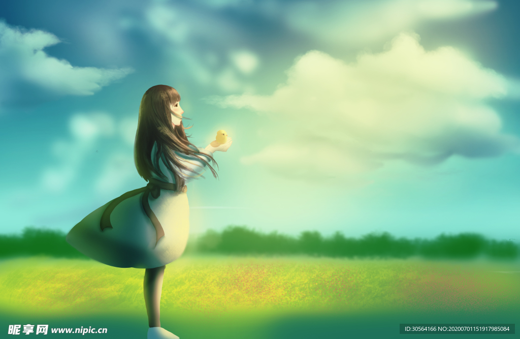 少女清新插画卡通背景素材