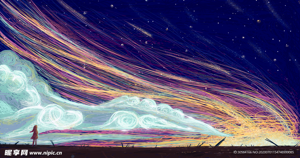 天空大气清新插画卡通背景素材