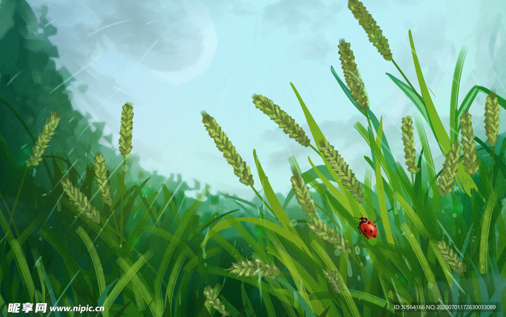 春季草坪清新插画卡通背景素材