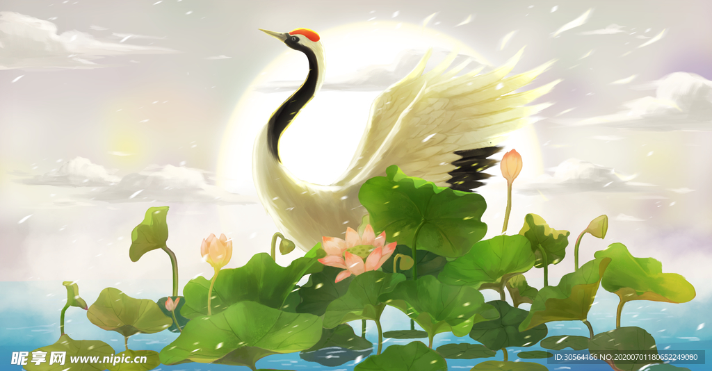 仙鹤中式国风古风复古插画背景