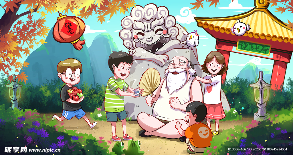 敬老插画卡通清新儿童背景素材