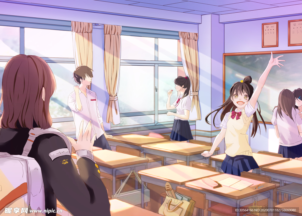 开学女生清新插画卡通背景素材