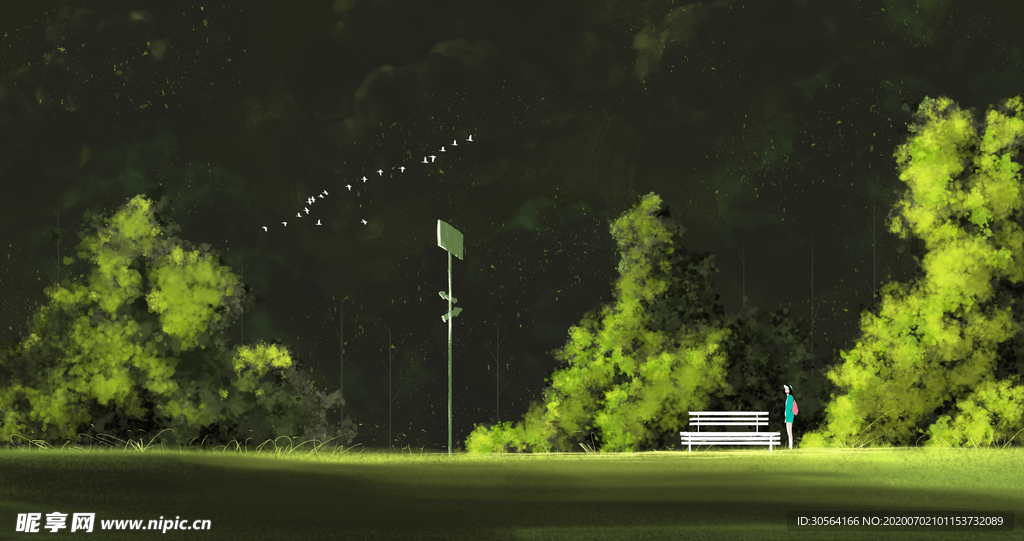 公园清新插画卡通背景素材