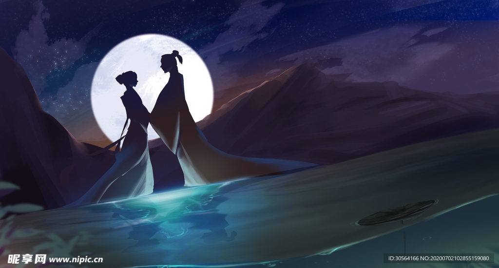 七夕牛郎织女情人节插画卡通背景