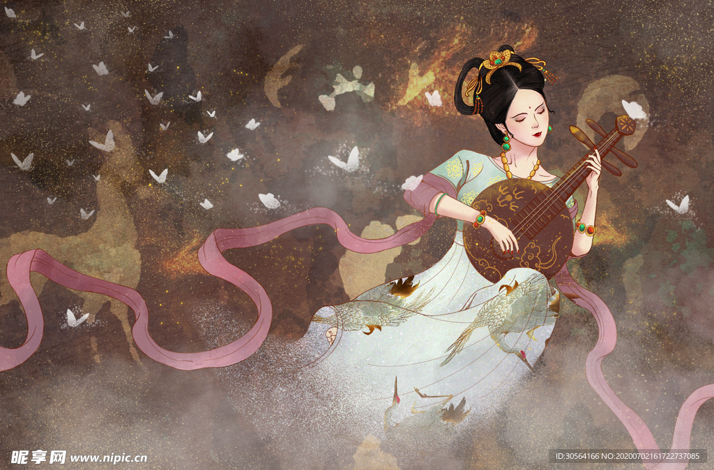 敦煌壁画国风古风人物传统背景